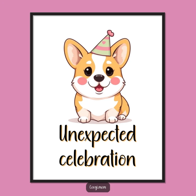 Funny Kawaii Corgi Poster: Surprised Party Decor Wall Art