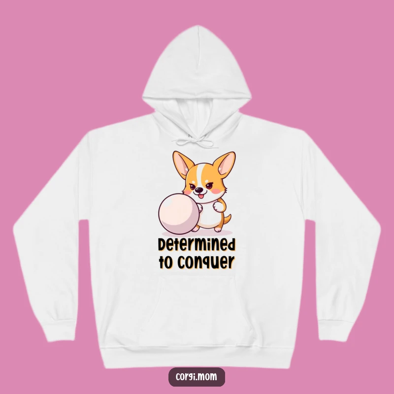 Funny Corgi Ball Push Hoodie: Cozy Determination, Cheerful Gift!