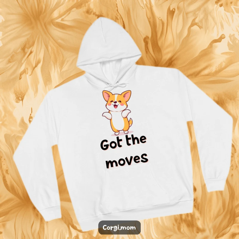 Funny hoodie featuring a kawaii corgi enthusiastically performing a silly dance on its hind legs, ready to party.