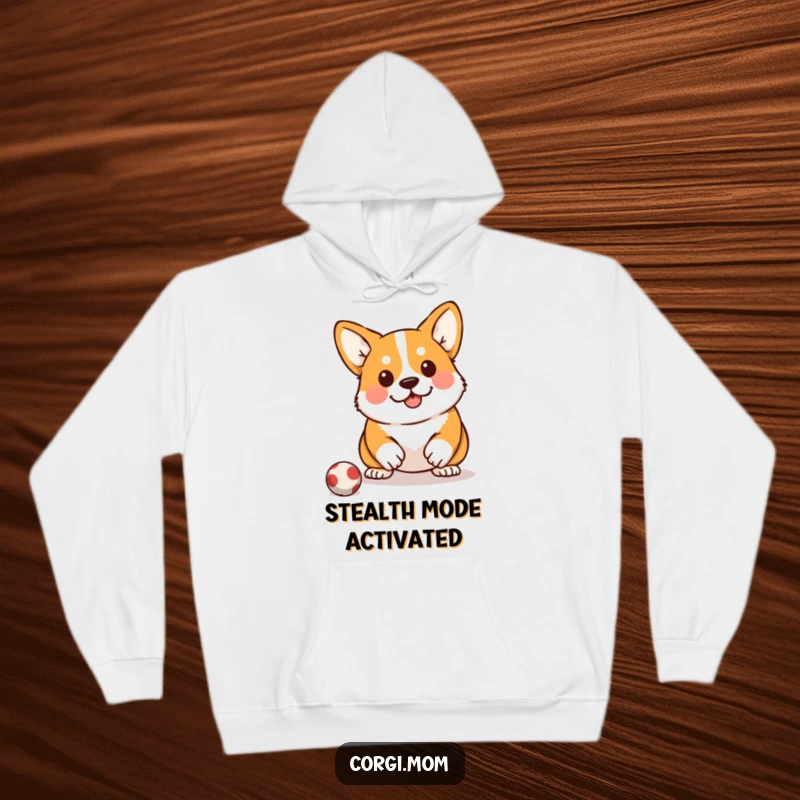 Funny Kawaii Corgi Hoodie: A soft hoodie depicting a Corgi in a determined squat, ready to spring.