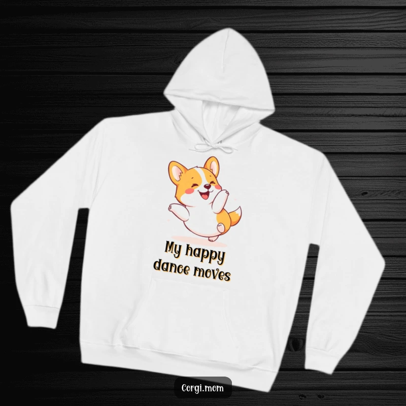 Funny Kawaii Corgi Hoodie showing a dog in a happy tumble, offering warmth and humor for fans of funny pet designs.