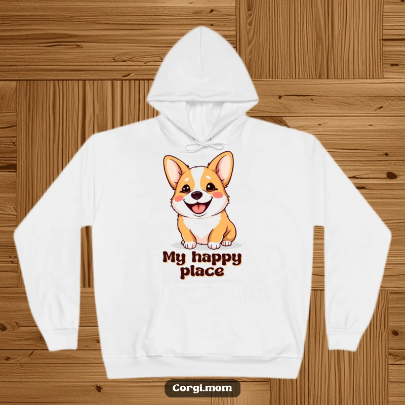 Funny Goofy Corgi Hoodie, showing a happy corgi panting with a big, silly grin, perfect for staying warm and cheerful.