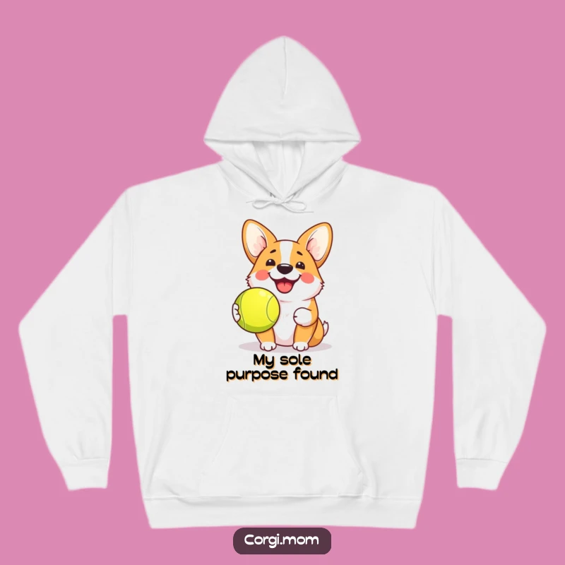 Funny Kawaii Corgi Grin Hoodie - Tennis Ball Pup Sweatshirt Gift