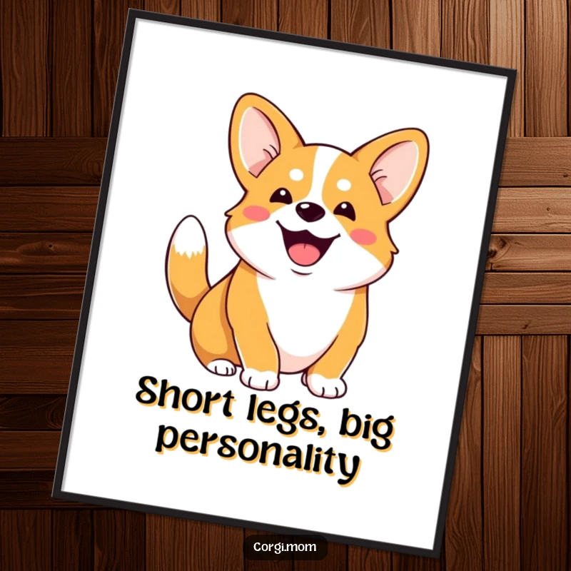 Funny Free Printable Corgi Wall Art: Gleeful dog with a wagging stubby tail, bringing pure joy to your decor.