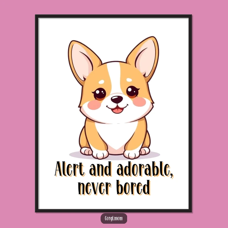 Free Printable Kawaii Corgi Wall Art: Alert & Happy Dog, Funny Downloadable Decor
