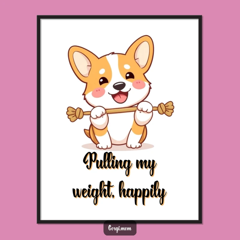 Free Printable Wall Art: Energetic Corgi Tug of War, Funny Dog Decor