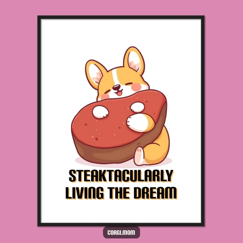 Free Printable Wall Art: Funny Corgi Steak Hug, Hilarious Dog Decor Download