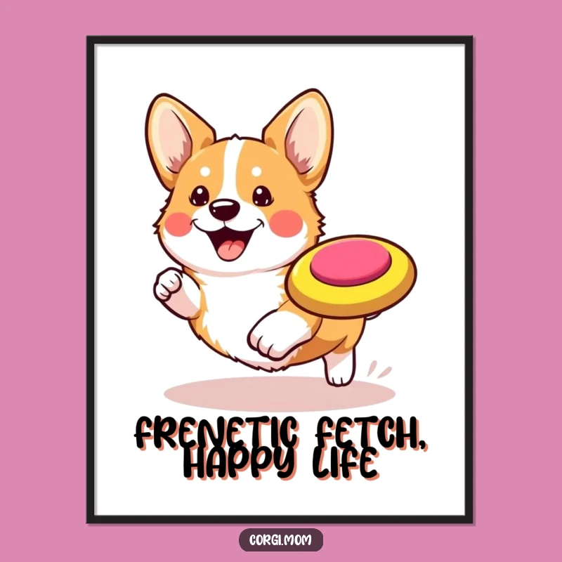 Funny Free Printable Wall Art: Chasing Corgi, Humorous Downloadable Decor