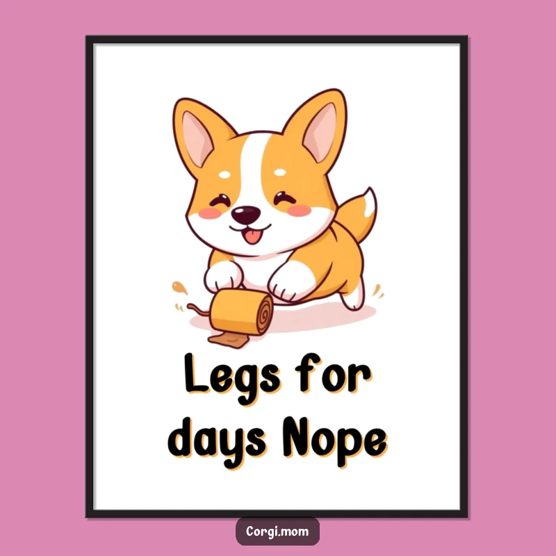 Funny Free Printable Wall Art: Corgi Chasing Treat, Stubby Legs, Cute Dog Downloadable Decor!