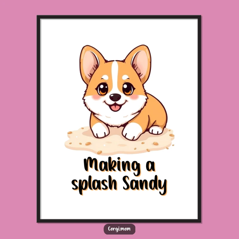 Funny Free Printable Wall Art: Corgi Digging Sand, Happy Pup, Downloadable Beach Decor!