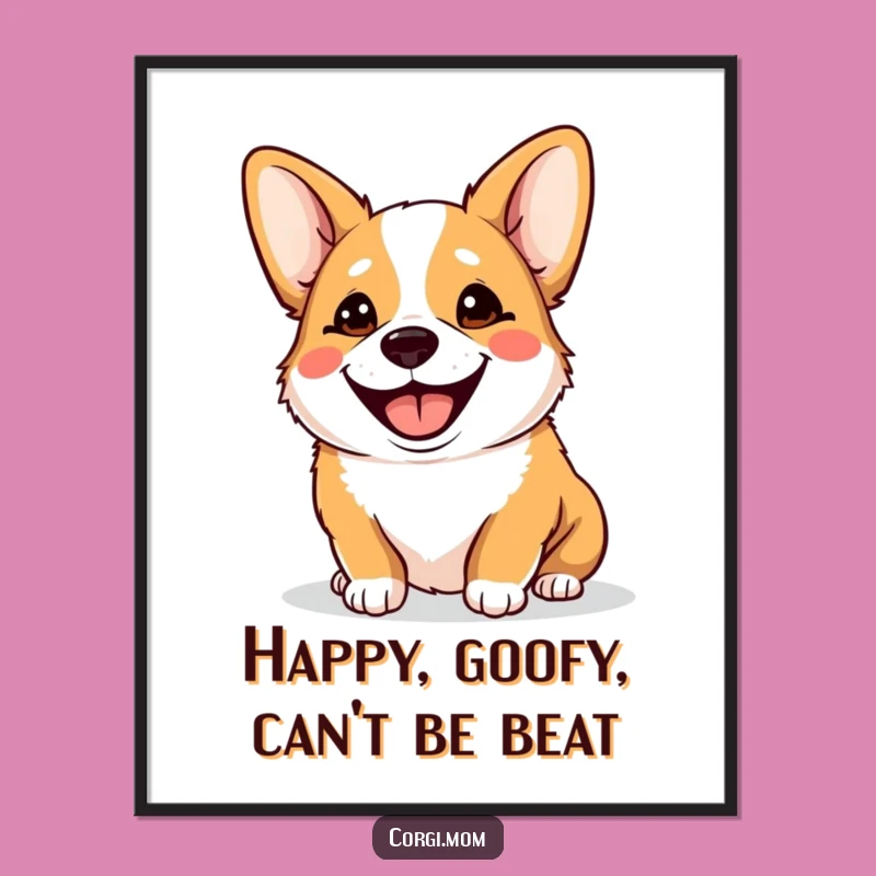 Free Printable Kawaii Corgi Wall Art: Goofy Smiling Panting Dog, Funny Decor