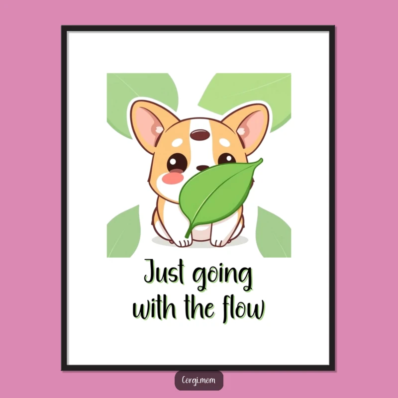 Free Printable Wall Art: Curious Corgi Leaf Study, Funny Dog Decor Download