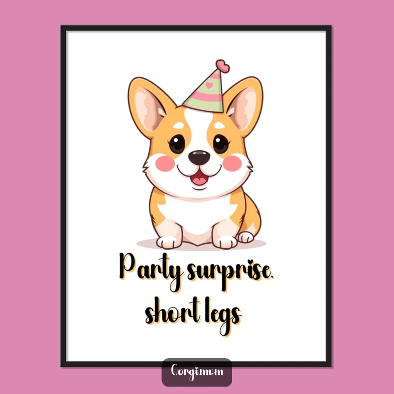 Funny Free Printable Wall Art: Surprised Party Corgi, Humorous Downloadable Decor