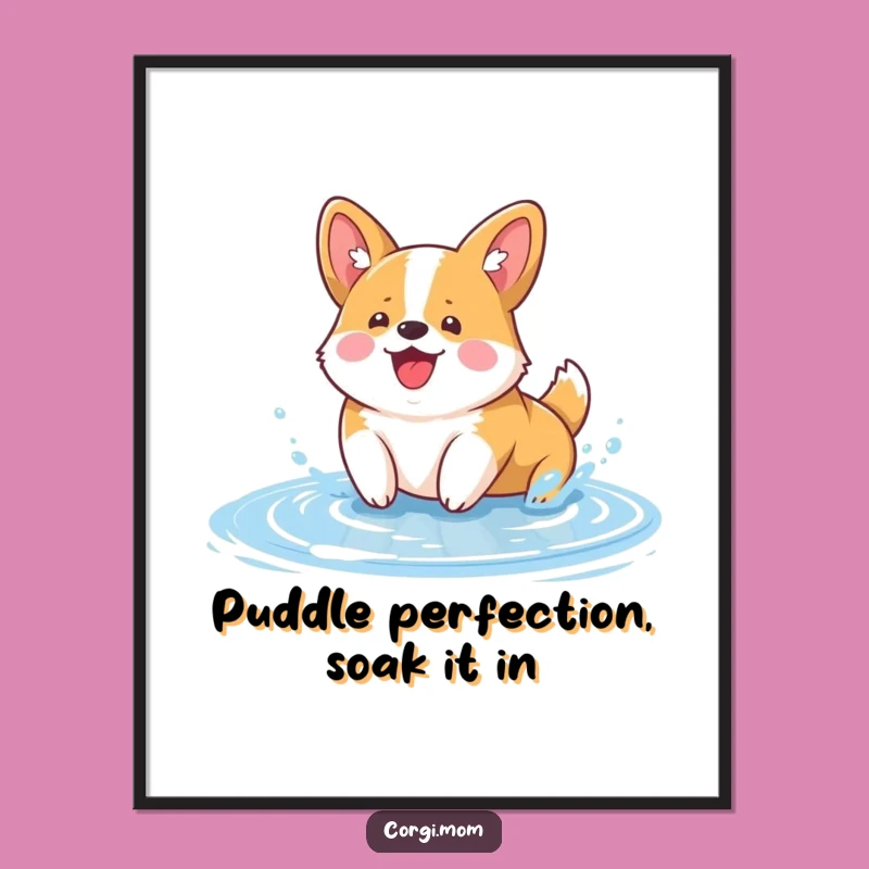 Funny Free Printable Kawaii Corgi Puddle Splash Wall Art Downloadable Decor