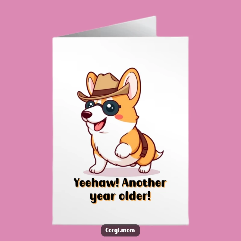 Free Printable Birthday Card: Cowboy Corgi Trotting Birthday Celebration Gift