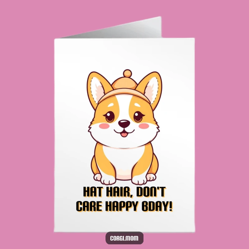 Free Printable Birthday Card: Funny Corgi in Hat, Goofy Expression, Downloadable Gift!