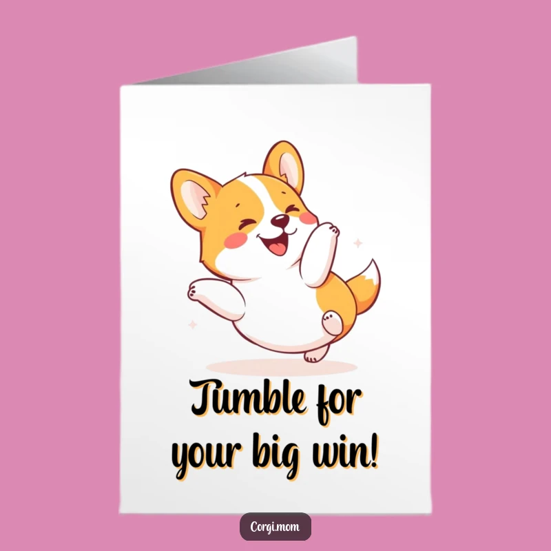Free Printable Congrats Card: Joyful Corgi Tumbles to Celebrate Success