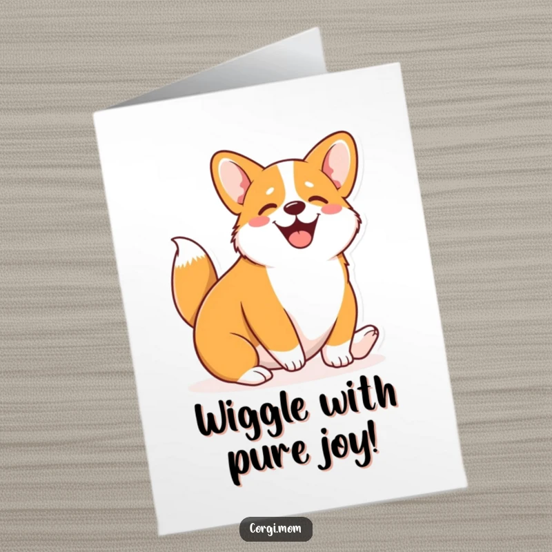 Funny Free Printable Congratulations Card: A happy Kawaii Corgi is wiggling its body enthusiastically, celebrating an achievement.