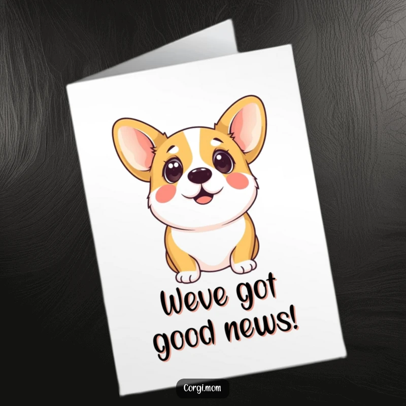 Funny Free Printable Congratulations Card: Sweet kawaii corgi with wide, eager eyes looking up, celebrating your success with pure delight.