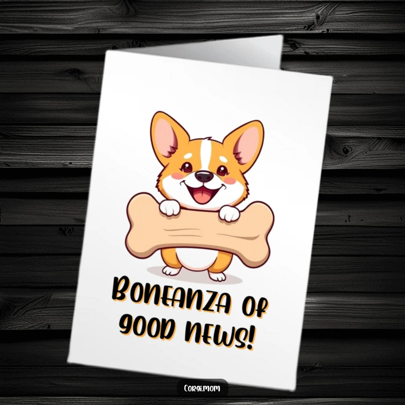 Funny Free Printable Congratulations Card: Happy Corgi peeking from behind a bone, signaling a humorous and joyful celebration of success.