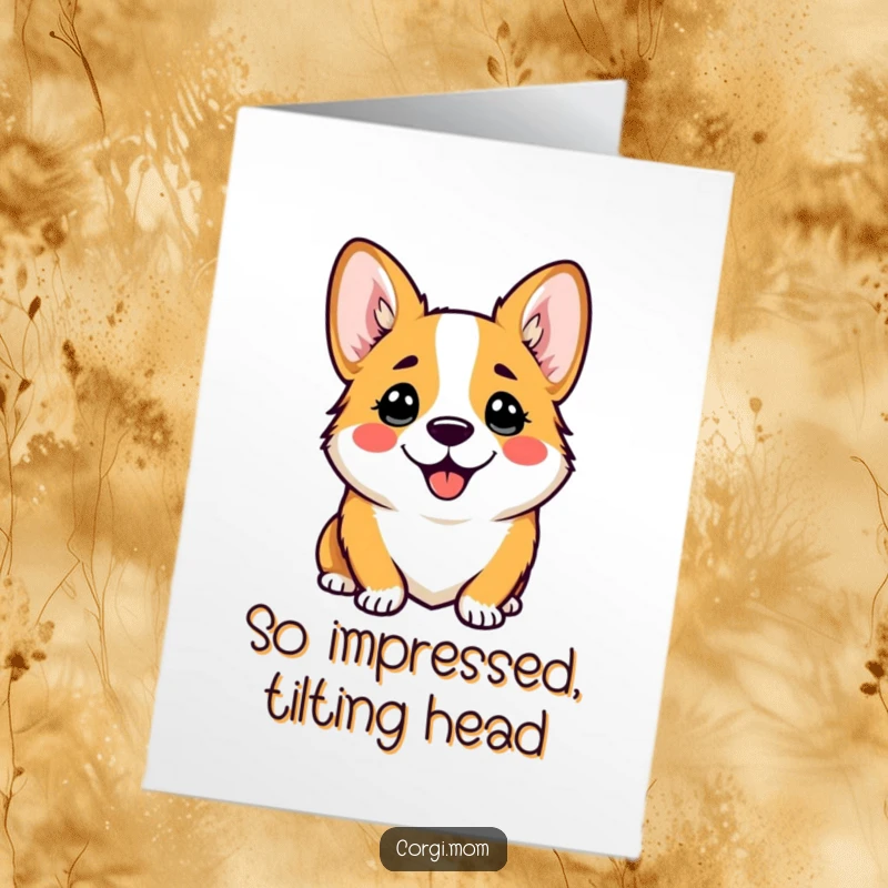 Funny Free Printable Congrats Card: Adorable kawaii corgi with a comically happy head tilt, celebrating an achievement with charm.