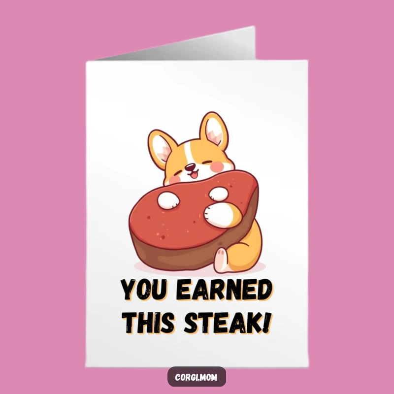 Free Printable Congrats Card: Corgi Steak Hug Celebration, Funny Dog Downloadable