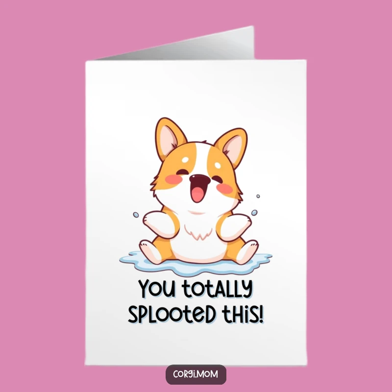 Free Printable Corgi Card: Hilarious Splooting Dog for Congratulations, A Perfect Downloadable Gift