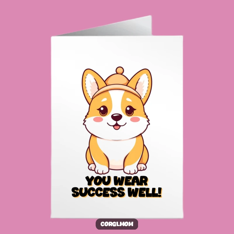 Free Printable Congrats Card: Funny Corgi Hat, Goofy Expression, Downloadable!