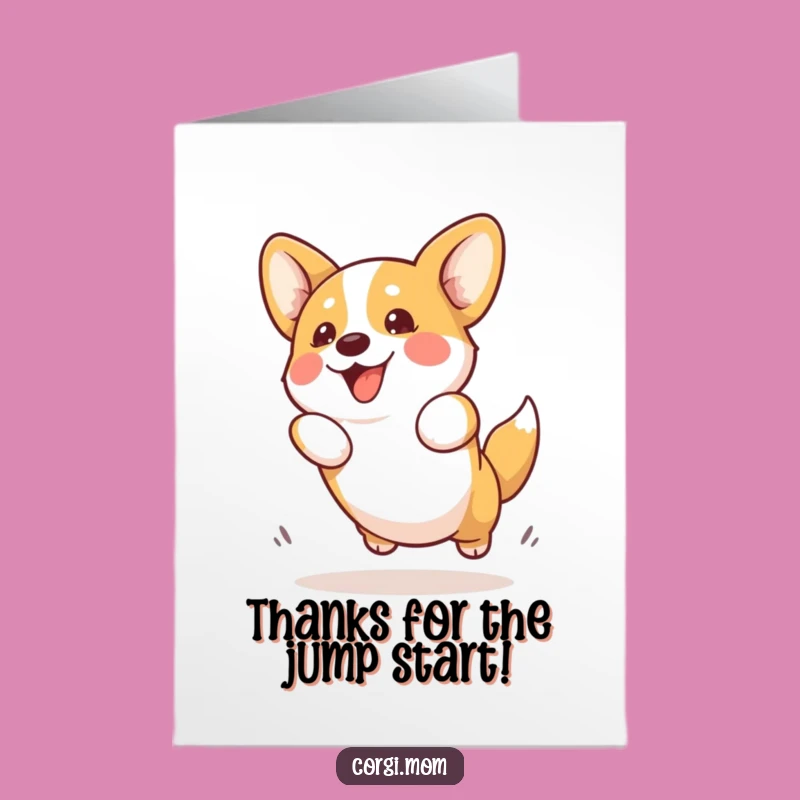 Free Printable Kawaii Corgi Thank You Card: Funny Jump Downloadable Greeting