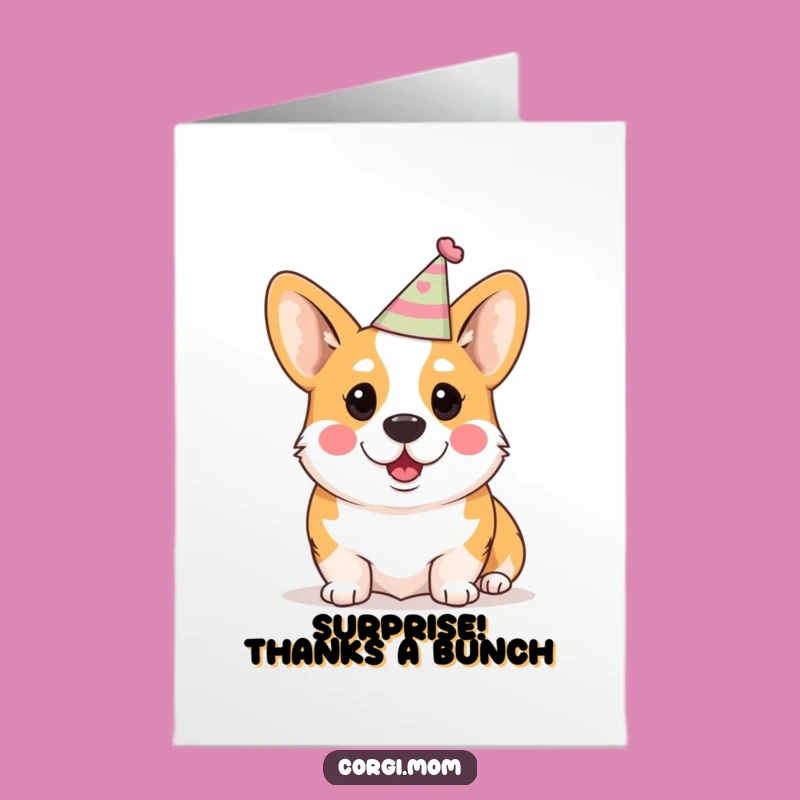 Free Printable Thank You Card: Surprised Party Corgi, Funny DIY Downloadable Gift