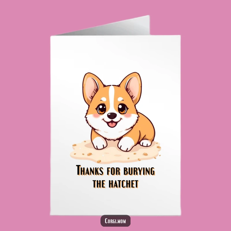 Free Printable Thank You Card: Happy Corgi Digging Sand, Joyful Pup, Downloadable!