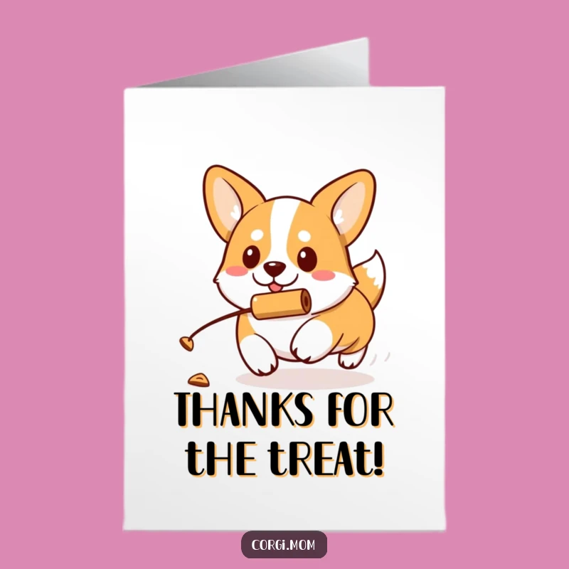 Free Printable Thank You Card: Determined Kawaii Corgi Treat Chase Funny Downloadable Gift