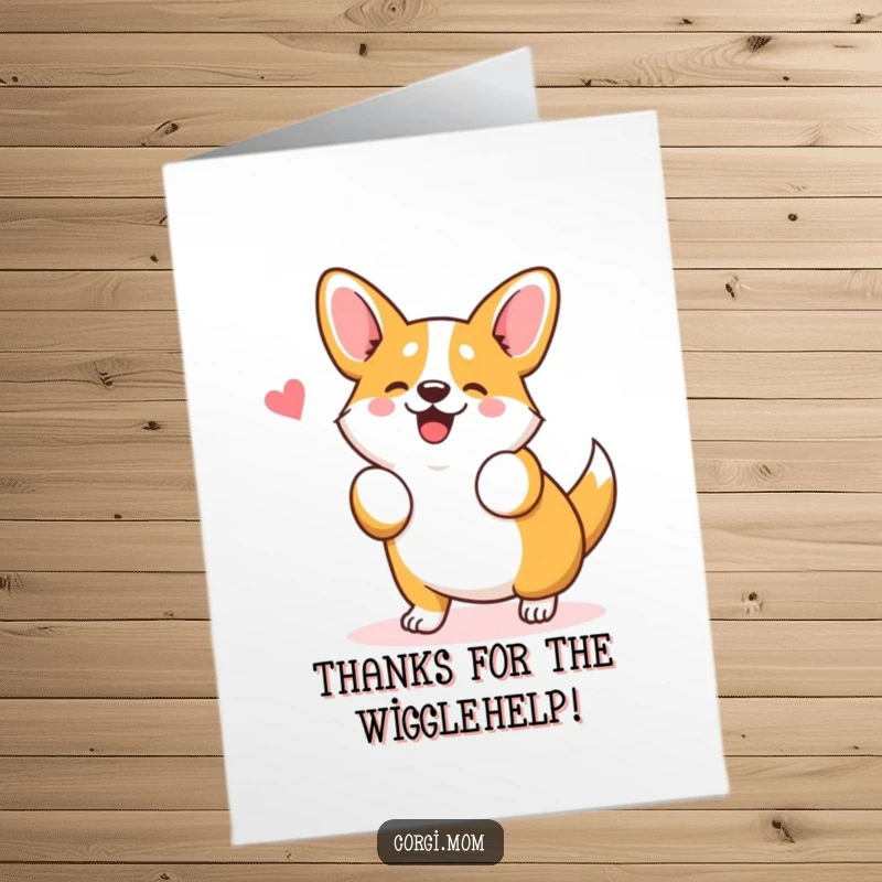 Funny Free Printable Thank You Card: Cute kawaii Corgi doing a happy wiggle dance, expressing adorable gratitude.