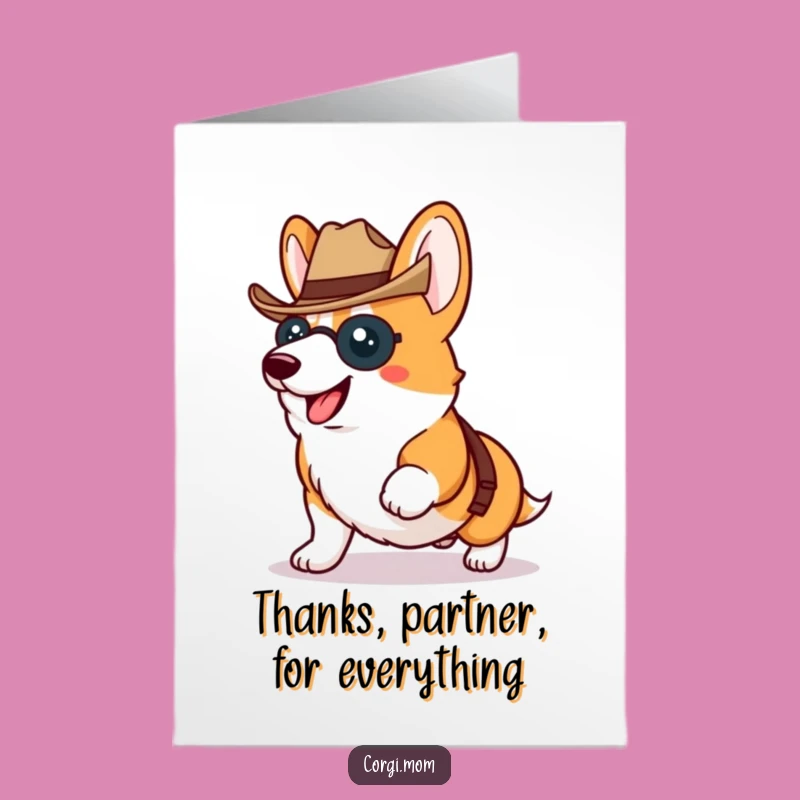 Free Printable Thank You Card: Cowboy Corgi Trotting Gratitude Art