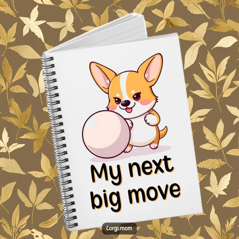 Funny notebook cover with a determined Corgi pushing a large bouncy ball, ideal for jotting down ambitious goals.
