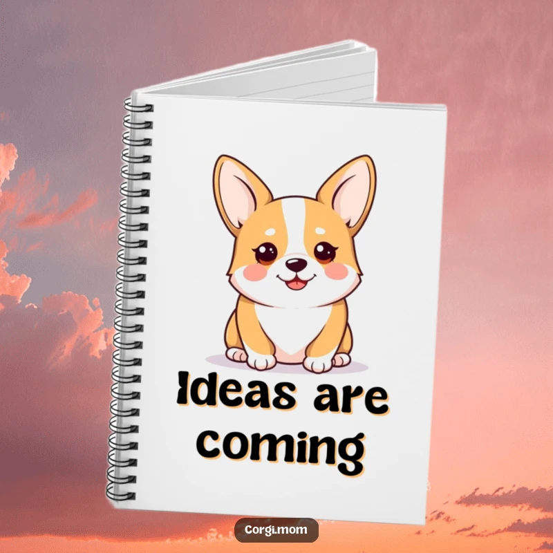 Funny Kawaii Corgi Notebook, with an alert and happy corgi on the cover, perfect for notes, journaling, and daily planning.