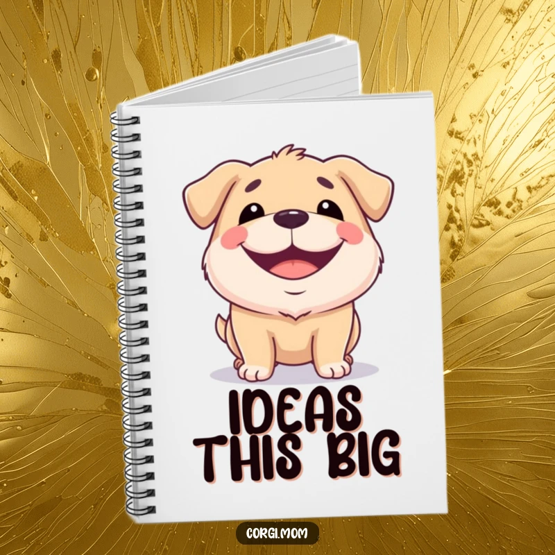 Funny notebook cover with a squat dog showing a wide, happy grin, ideal for jotting down cheerful notes.