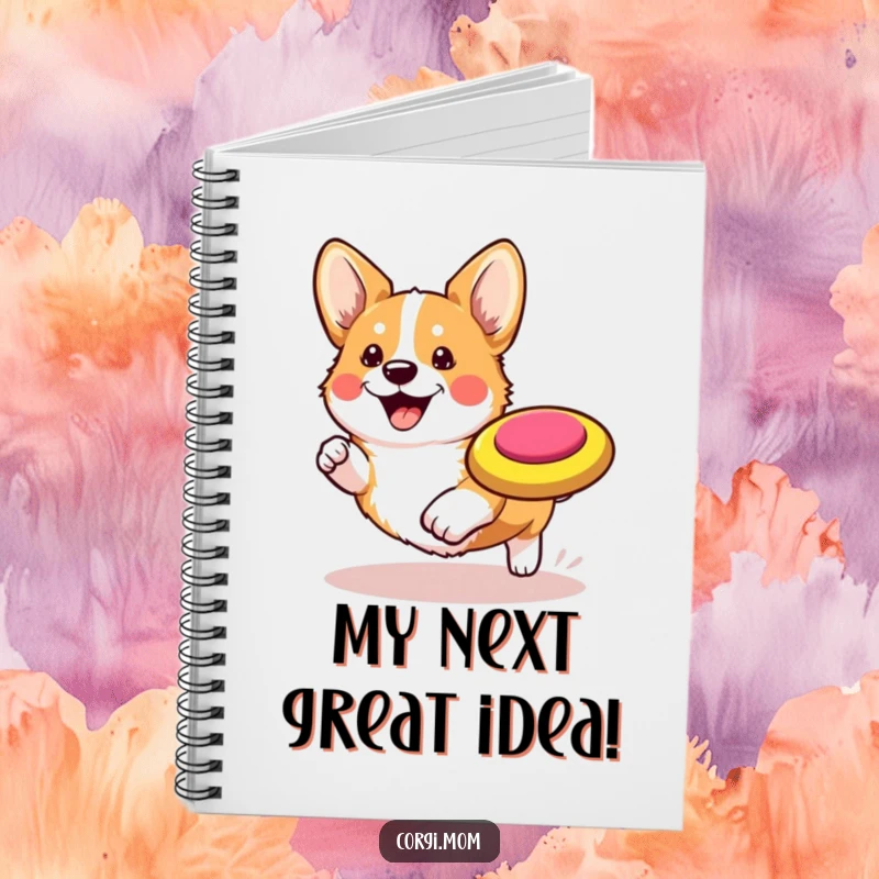 Funny Kawaii Corgi Notebook: A cute Corgi happily chasing a frisbee, perfect for note-taking.