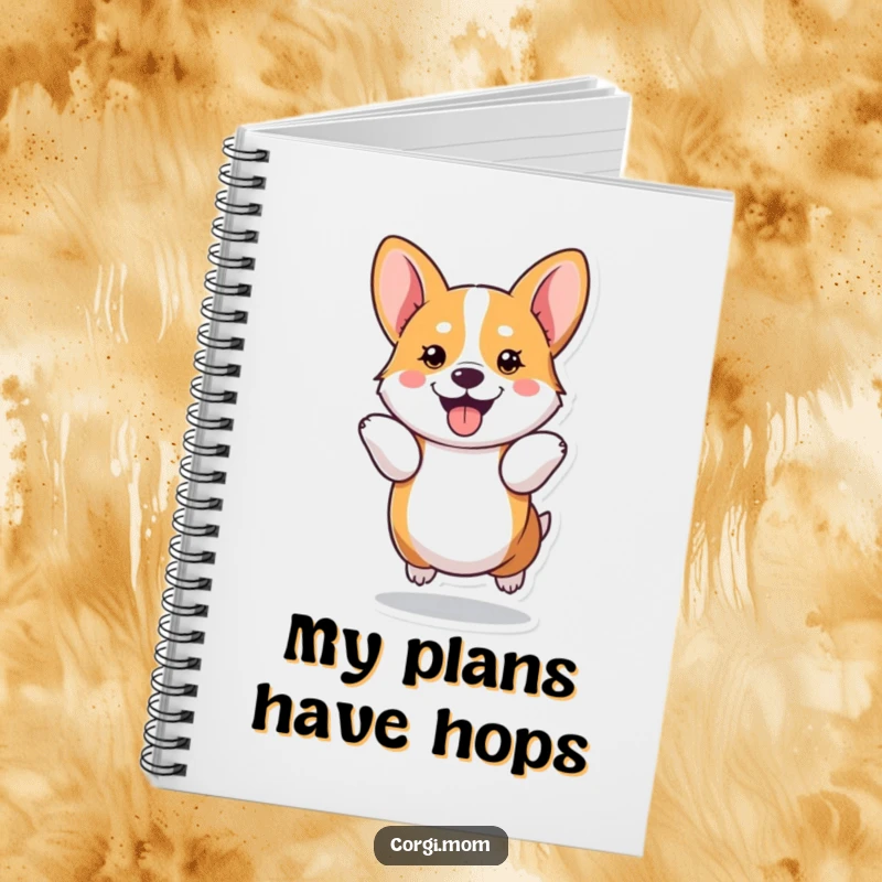 Funny kawaii Corgi performs a joyful hop using its short legs on this charming notebook, perfect for capturing ideas.
