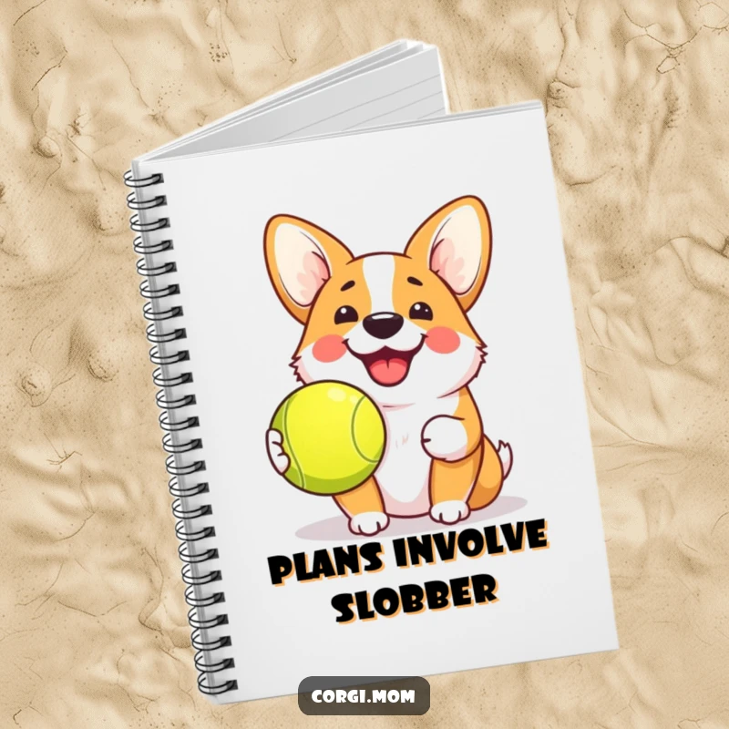 Funny Kawaii Corgi Notebook with a dog and tennis ball, ideal for notes, journaling, and adding humor to everyday tasks.