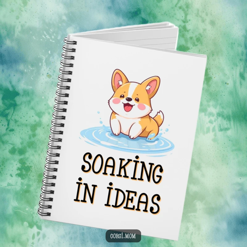 Funny Kawaii Corgi Notebook: a kawaii corgi happily splashing in a puddle, featuring a cute and humorous design for note-taking.