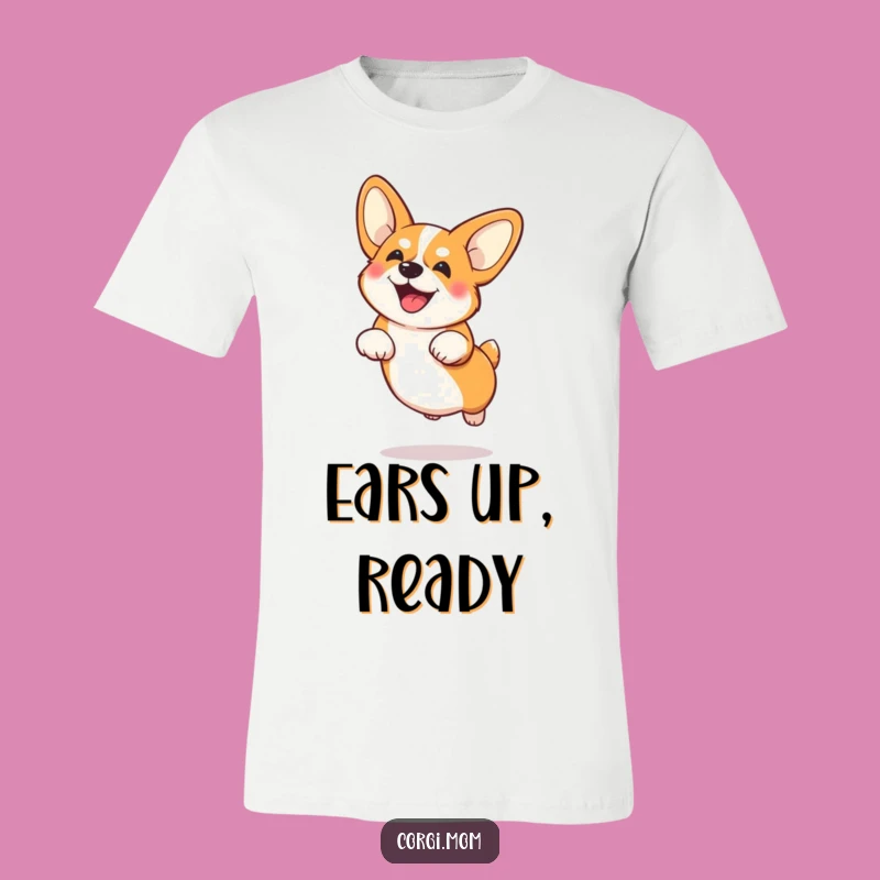 Funny Corgi Big Ears Jump T-Shirt - Adorable Dog Lover Tee
