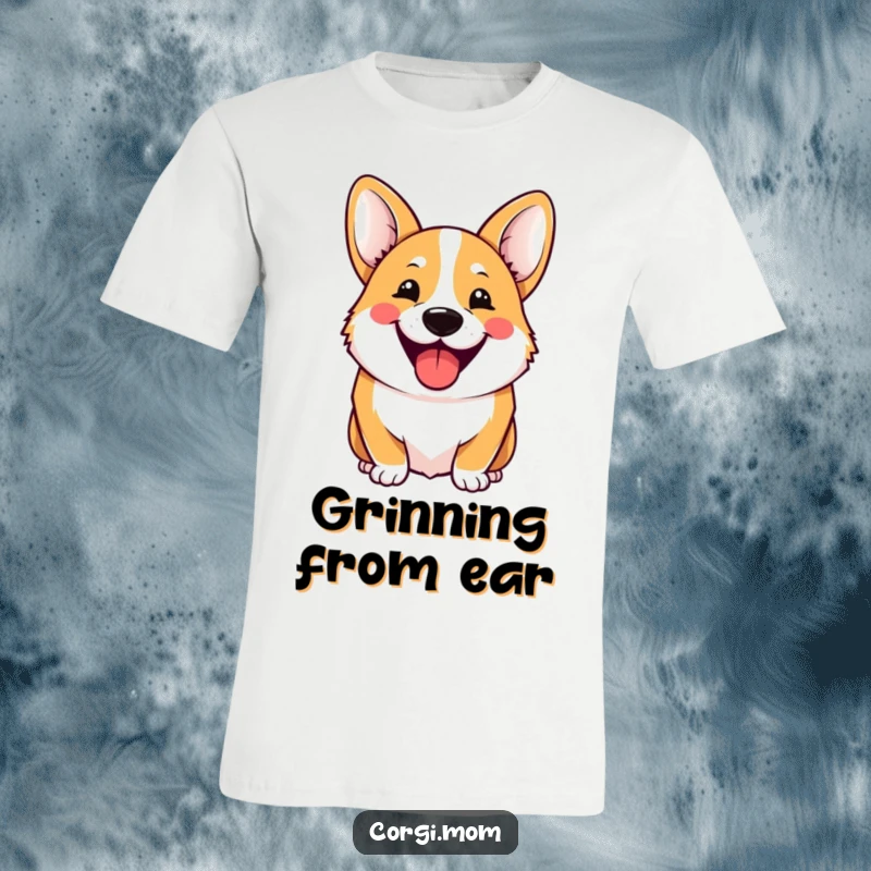 Funny T-Shirt displaying a Kawaii Corgi with an enormous, hilarious grin, embodying pure happiness and infectious cheer.