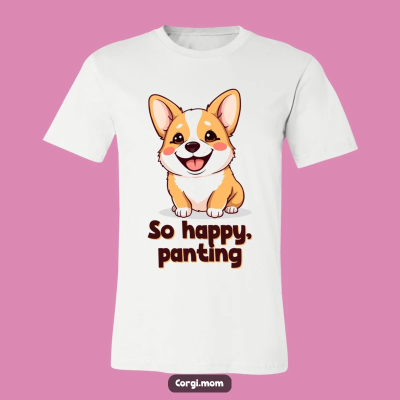 Funny Goofy Corgi Panting T-Shirt: Happy Smile Graphic Tee