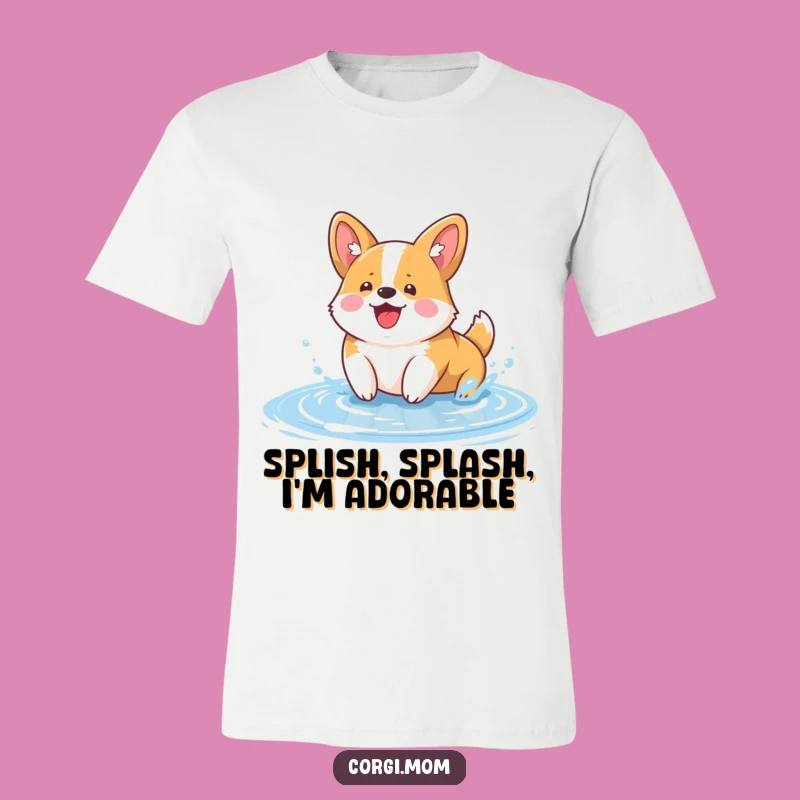 Funny Kawaii Corgi T-Shirt: Cute Puddle Splashing Tee for Dog Lovers