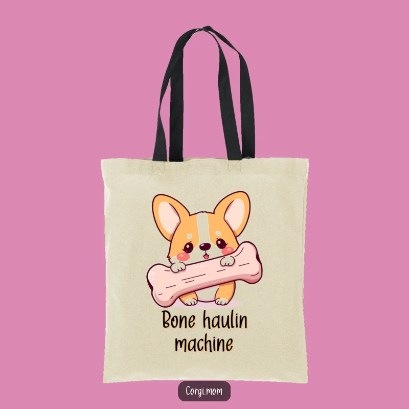 Funny Kawaii Corgi Tote Bag - Playful Bone Design - Eco-Friendly Gift
