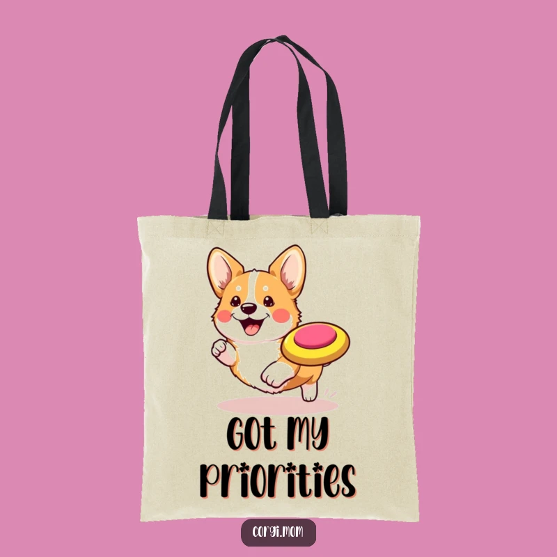 Funny Kawaii Corgi Tote Bag: Frisbee Fun Carry-All