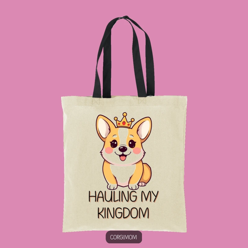 Funny Happy Corgi Crown Tote Bag: Royal Pup Carry-All Gift