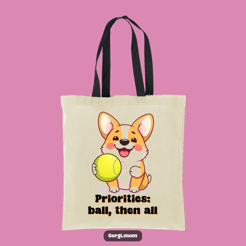 Funny Kawaii Corgi Grin Tote Bag - Tennis Ball Pup Gift