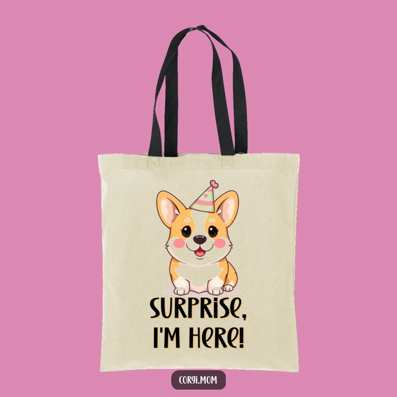 Funny Kawaii Corgi Tote Bag: Surprise Party Carry-All